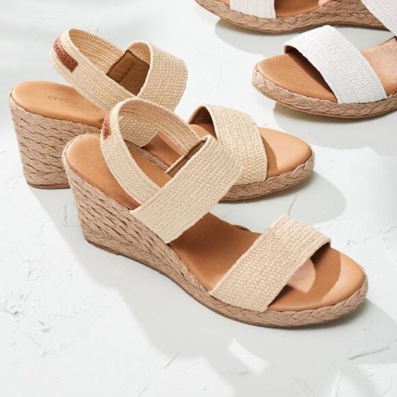 Tommy Bahama Sakura Stretch-Raffia Wedges Size 9.5 Natural Tan - Picture 1 of 12